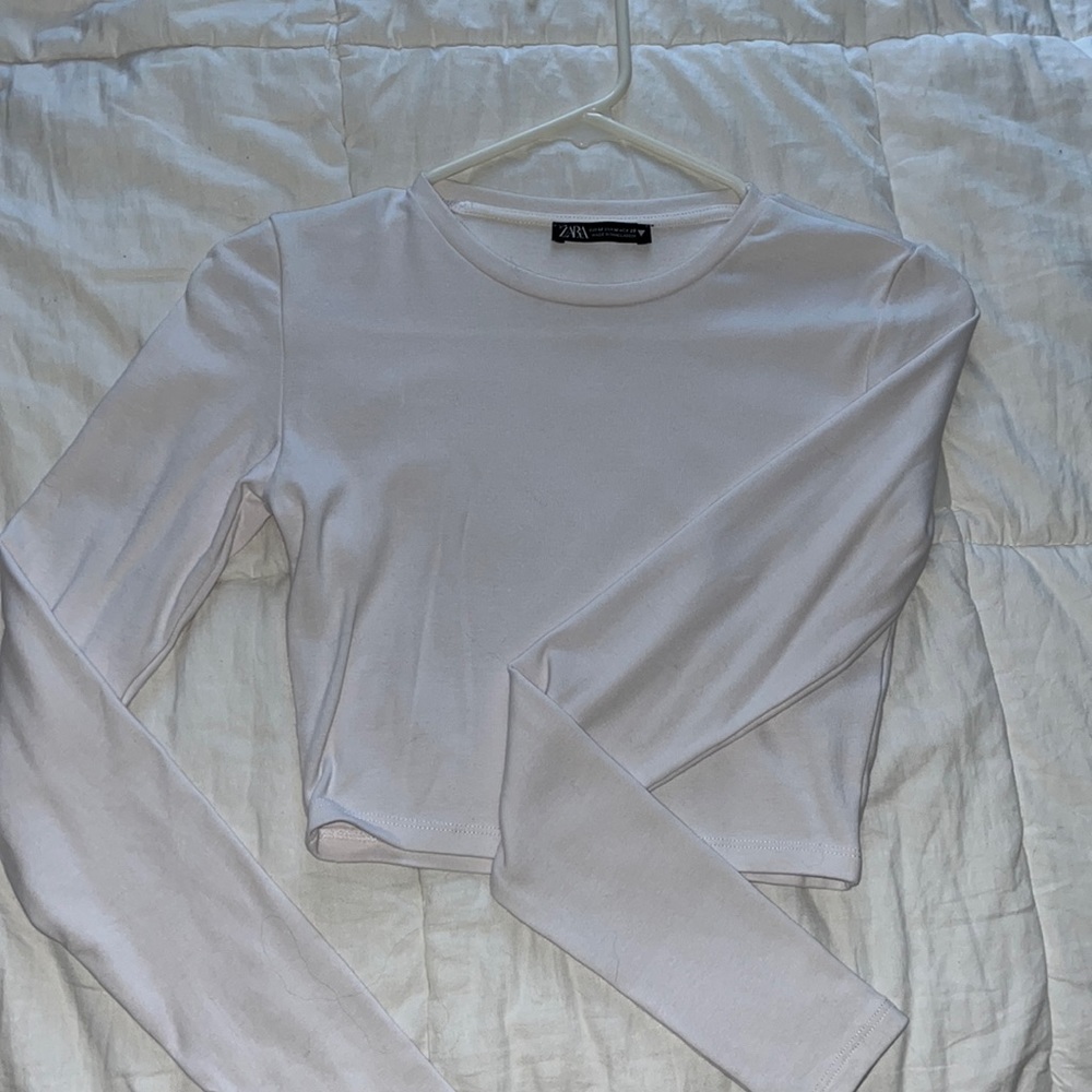 NWOT Zara white long sleeve cropped shirt